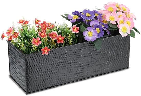 Pianta rettangolare in stile vintage - 1 pezzo - nero - ferro zincato - 14 x 40 x 15 cm