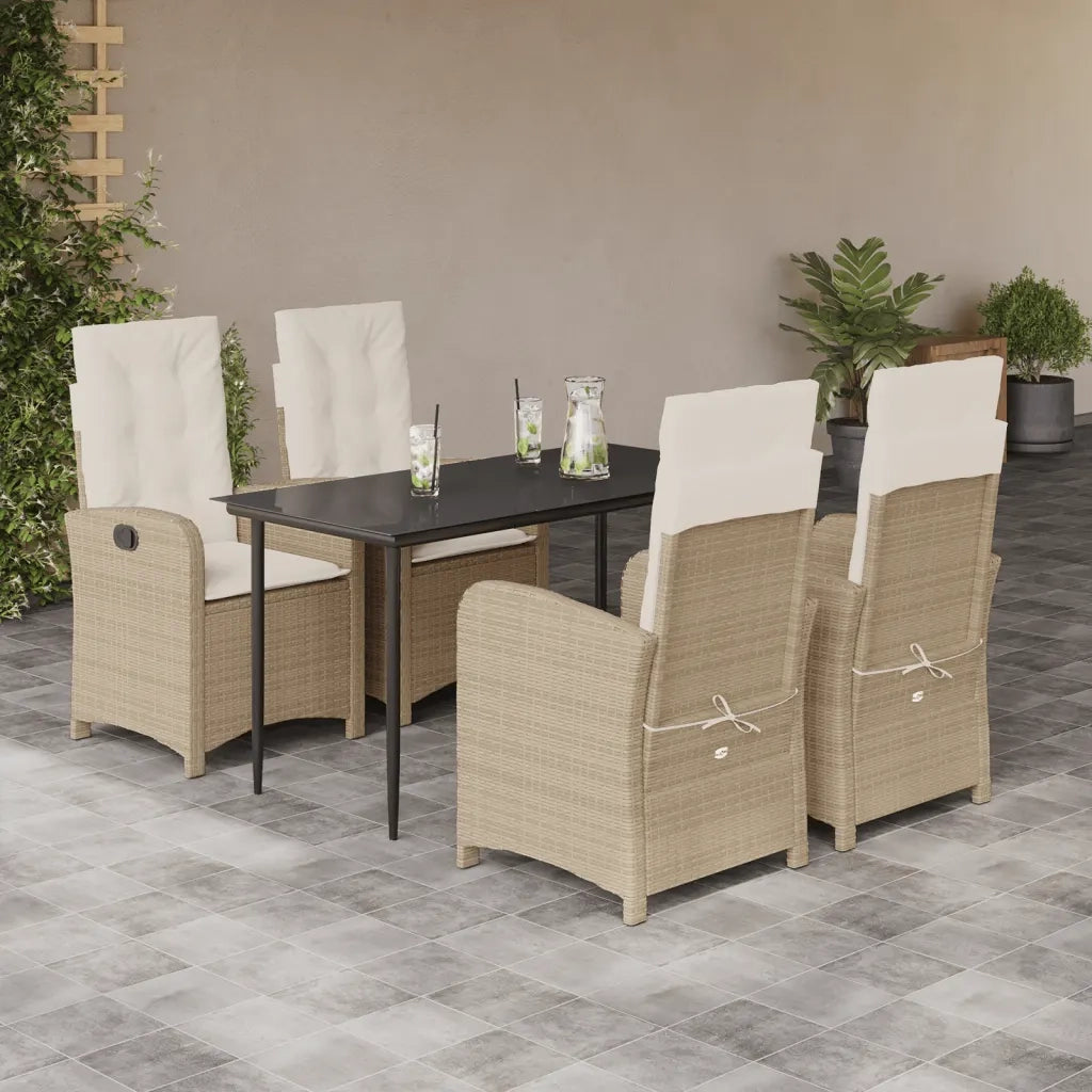 Set da Pranzo da Giardino 5 pz con Cuscini Beige in Polyrattan 3212373
