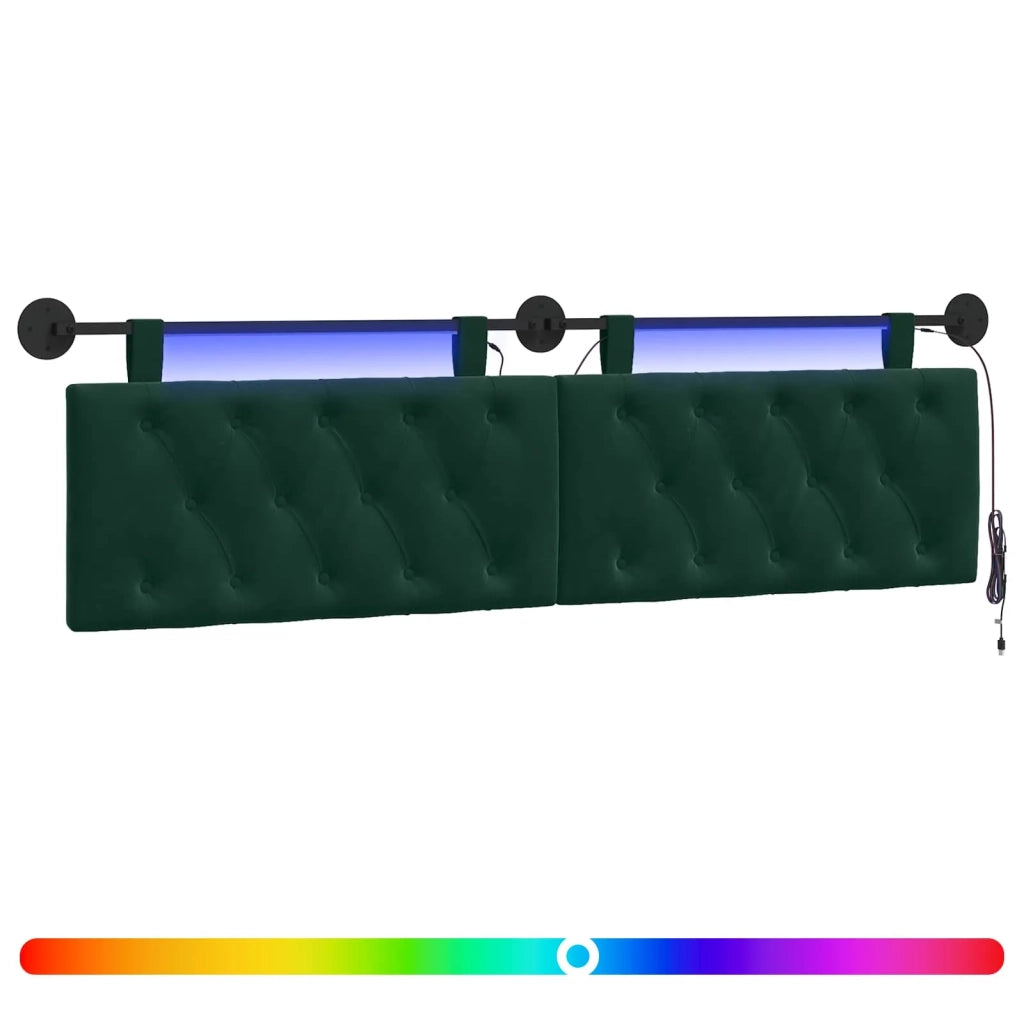 Testiera sospesa Con luce LED Verde Scuro Velluto 3424695