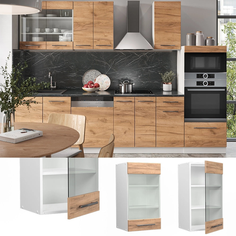 Mobile da cucina in vetro Fame-Line Rovere dorato/Bianco 40 cm Vicco
