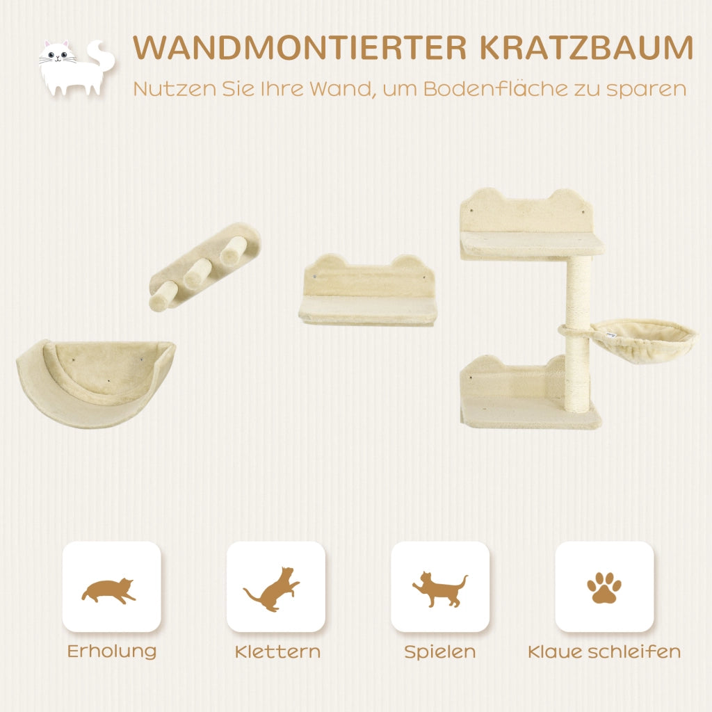 Set arrampicata per gatti con scala, amaca, piattaforma e tiragraffi ¨C Minimal ¨C 4 pezzi, beige