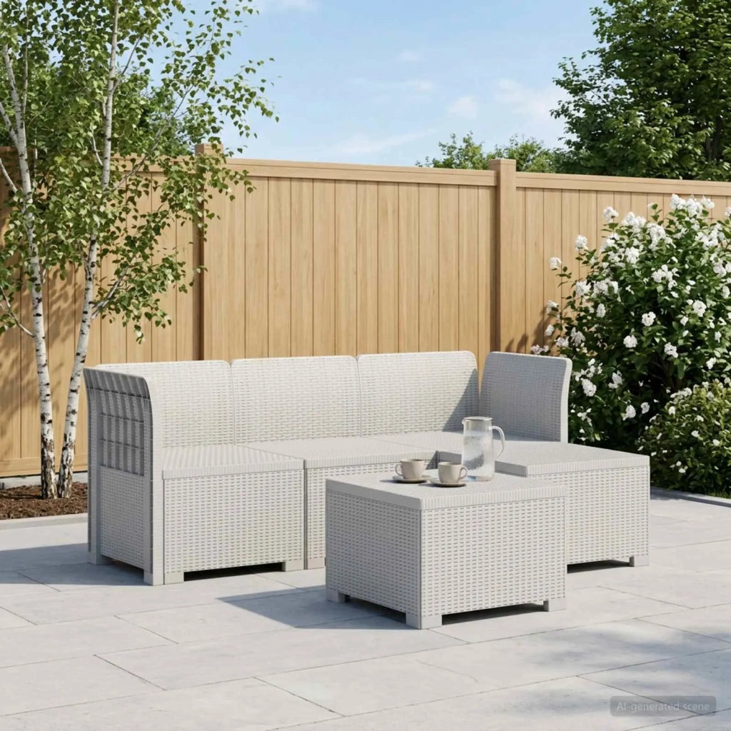 Divano da esterno-Divano da Giardino 4 posti aspetto rattan PP Bianco