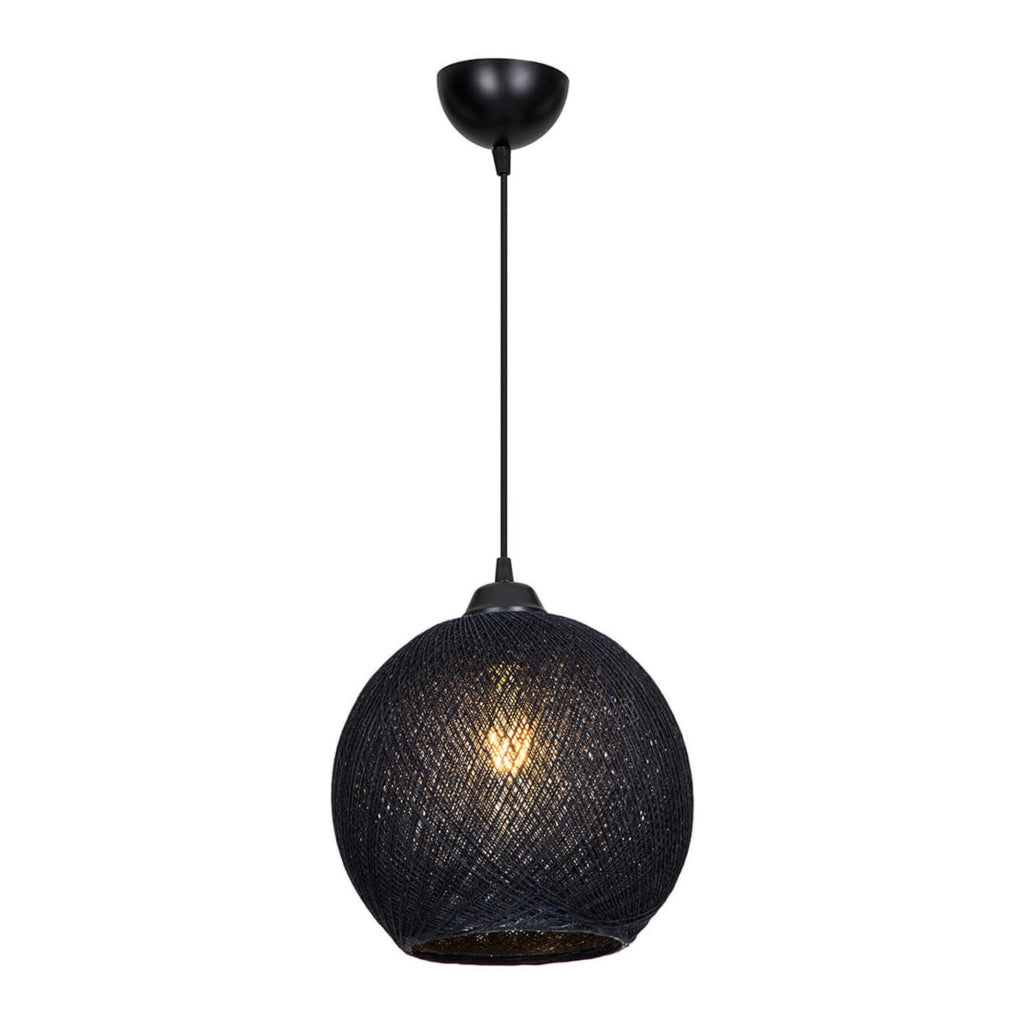 Lampada a Sospensione 'Lisburn' con Paralume a Globo in Iuta - Nero [lux.pro]
