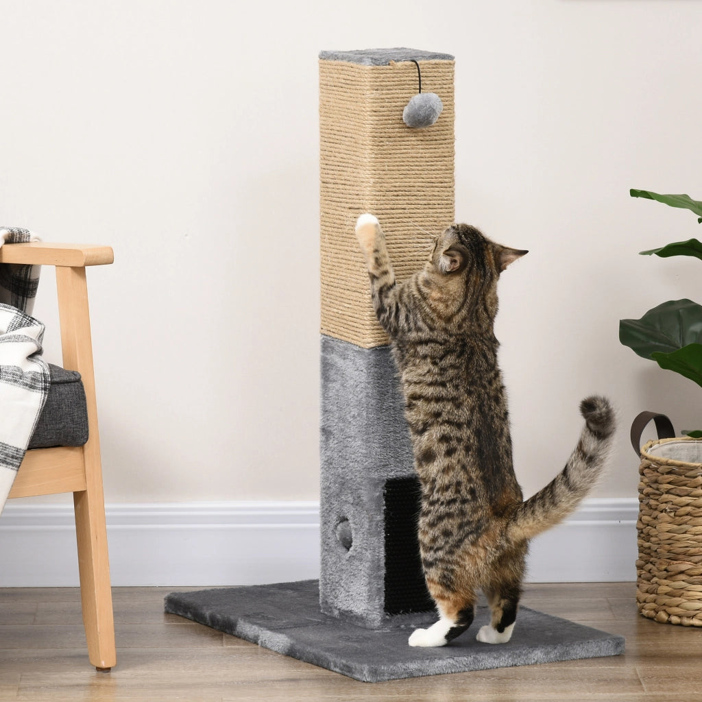 Grattatoio per gatti con palla sonaglio e 2 spazzole ¨C Minimal ¨C 59,5x39x79 cm grigio beige