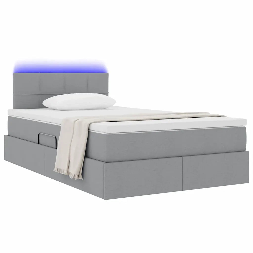 Letto con contenitore e LED Grigio chiaro 120 x 190 cm Tessuto 3371130