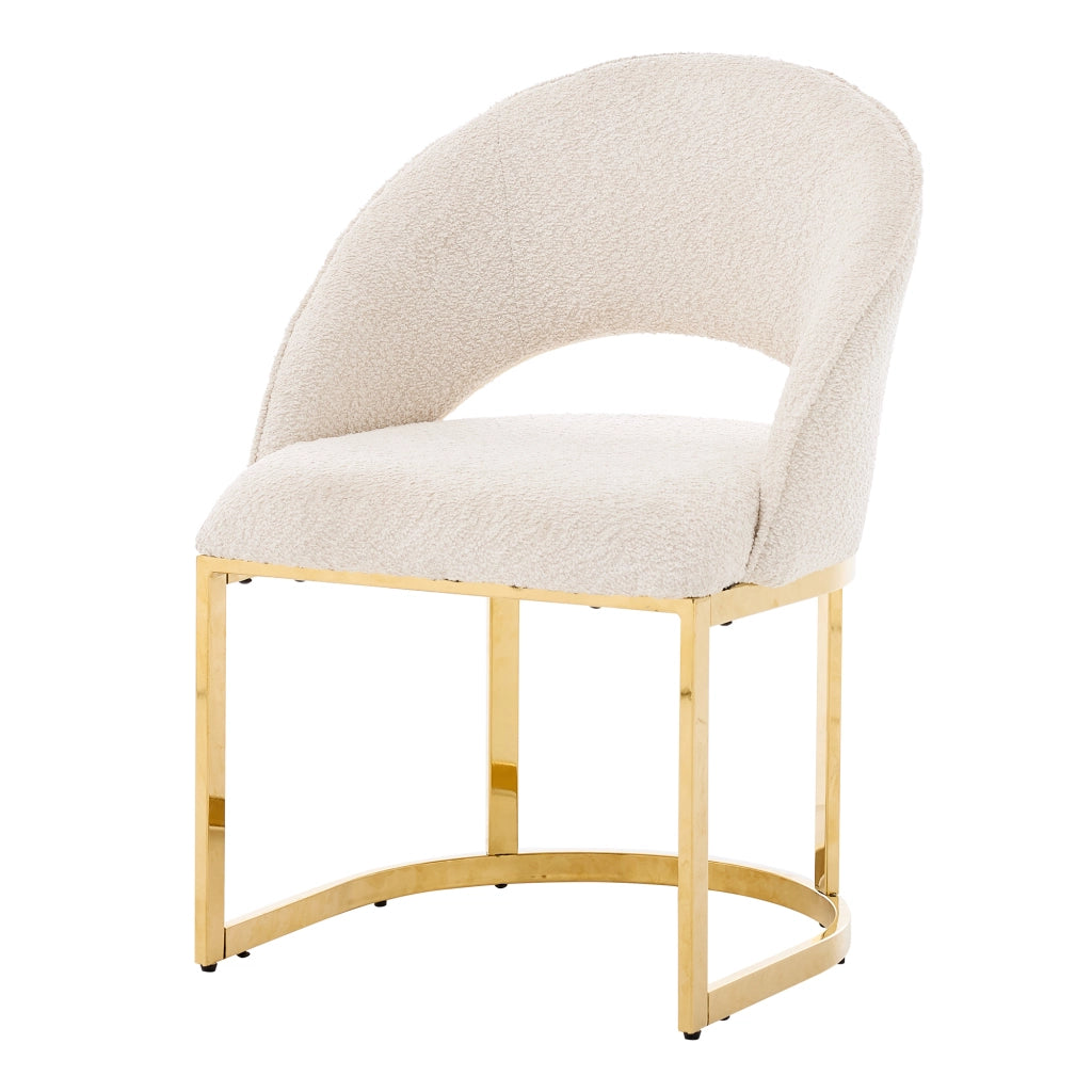 Set di 2 sedie da pranzo in bouclé beige e oro con gambe metalliche galvanizzate