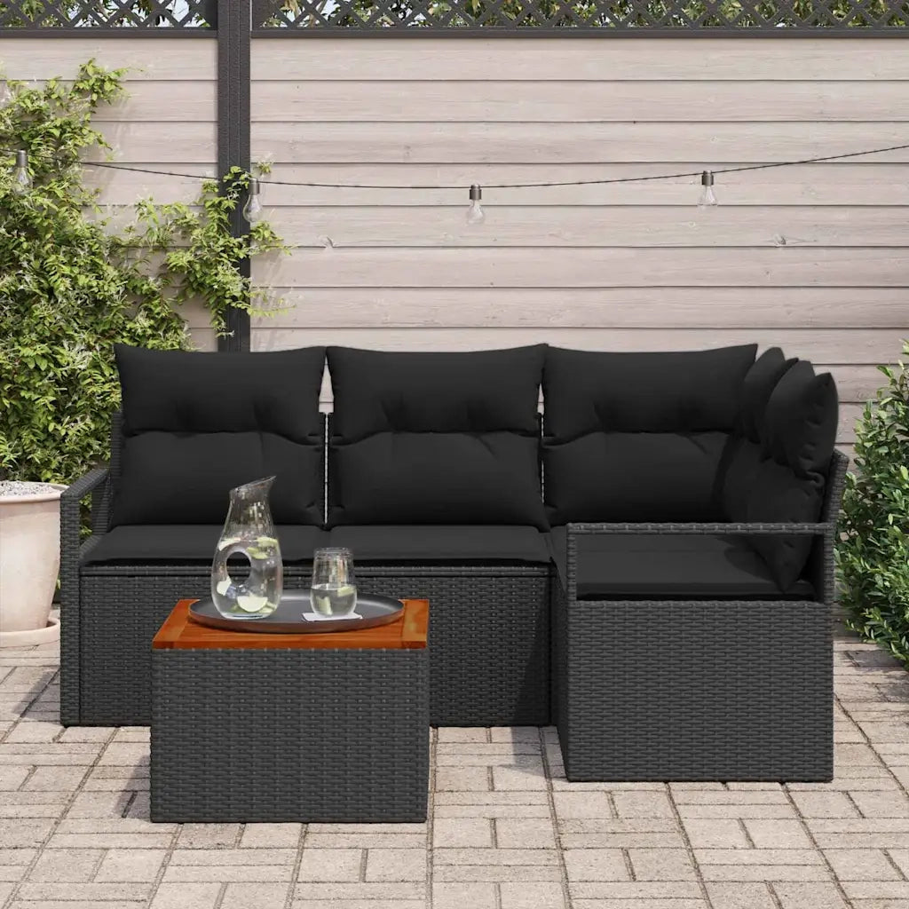Set Divano da Giardino con archiviazione 5 pcs Nero polyrattan