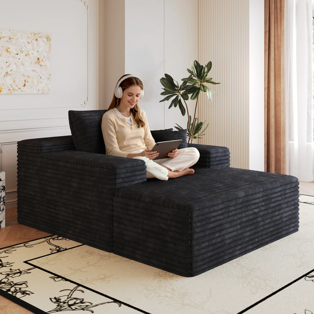 DIVANO Chaise longue in tessuto nero, senza montaggio