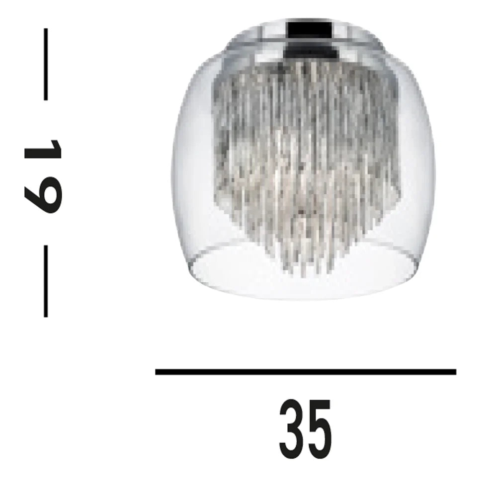 Plafoniera Contemporanea Curva Acciaio Cromo Vetro 4 Luci G9