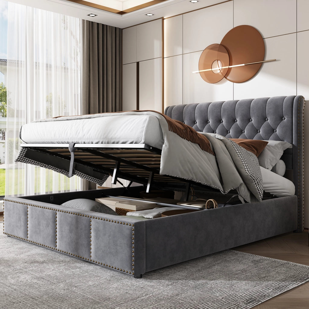 letto imbottito velluto grigio 180 x 200 cm