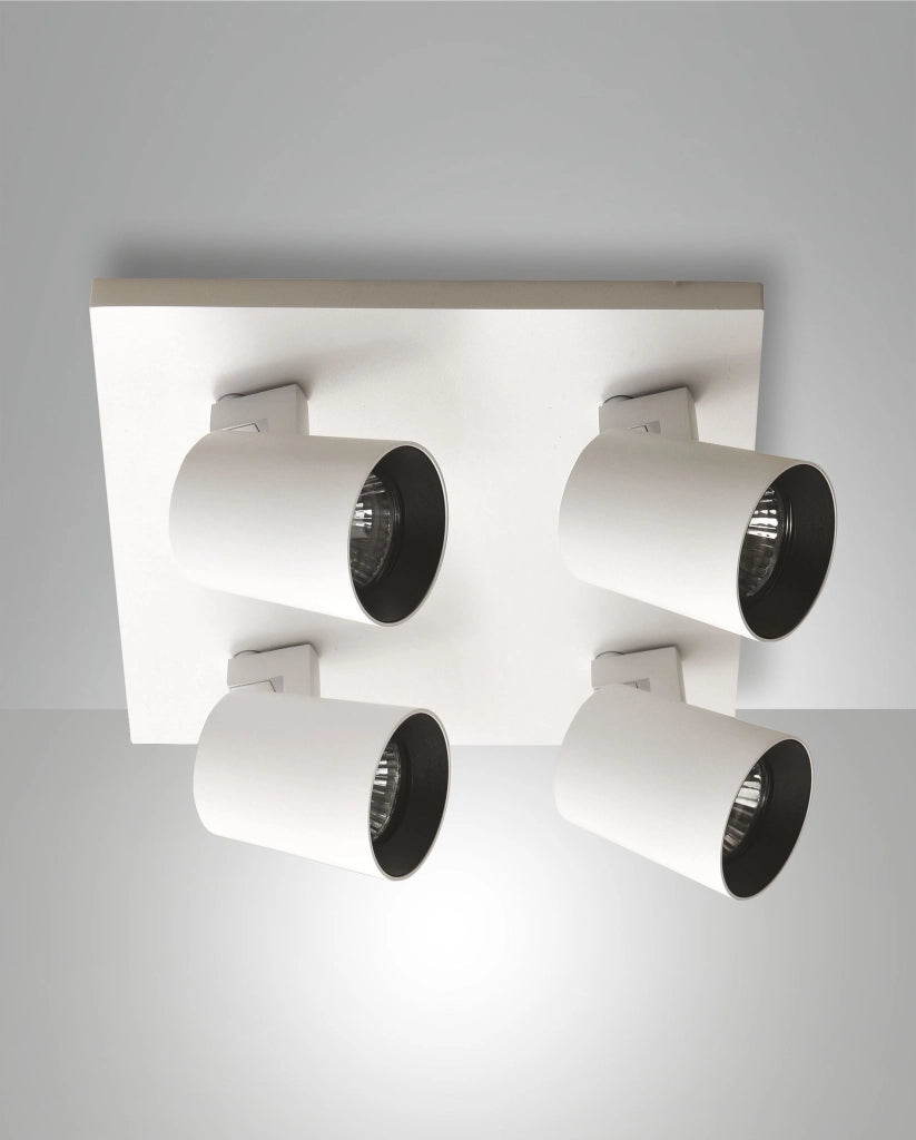 Modo Faretto da soffitto a 4 luci in pressofusione di alluminio colore Bianco, attacco GU10, design moderno ed elegante per illuminazione d'interni