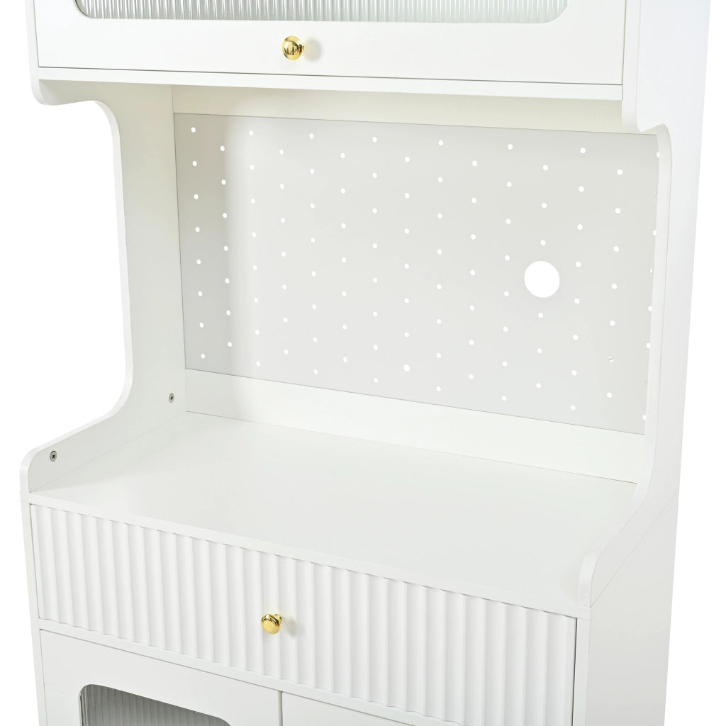 Credenza con cassetto e ripiani regolabili in MDF e pannello truciolare, con LED e vetro rigato bianca 80 × 40 × 180 cm