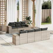 Set Divano da Giardino 8pz con Cuscini Grigio Chiaro Polyrattan