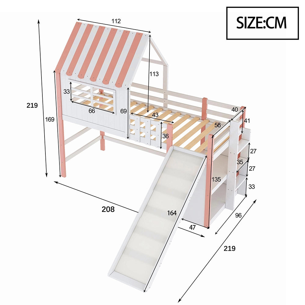 Letto bambini - Xylo - 90x200 cm con scivolo rosa