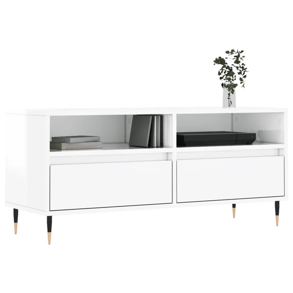 Mobile Porta TV-Mobile per TV-Credenza TV Bianco Lucido 100x34,5x44,5cm Legno Multistrato 283437