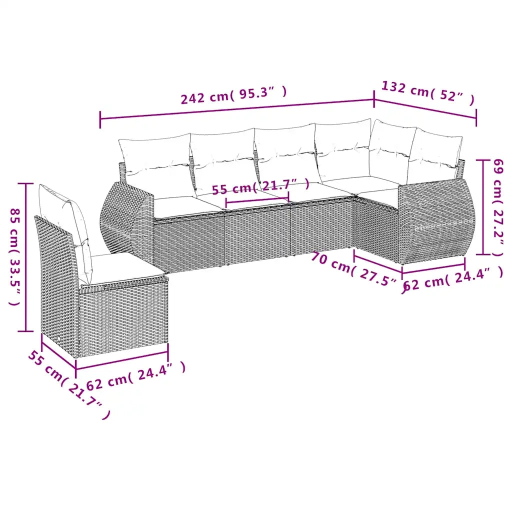 Set Divano da Giardino 6 pz con Cuscini Marrone in Polyrattan 3253770