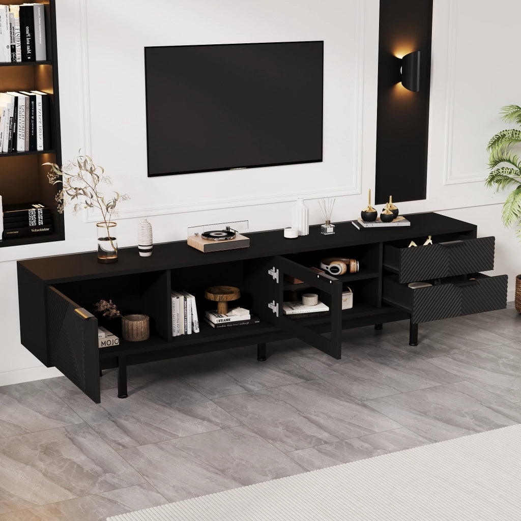 Cassettiera per TV nera in truciolare lunghezza 200 cm