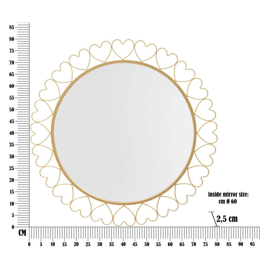 Fatatoza, Specchio Cornice con Cuori, 80x80h cm oro