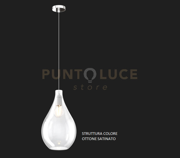 SOSPENSIONE OTTONE SAT. 1 LUCE VETRO MEDIO TRASPARENTE 1193OS-SM-TR