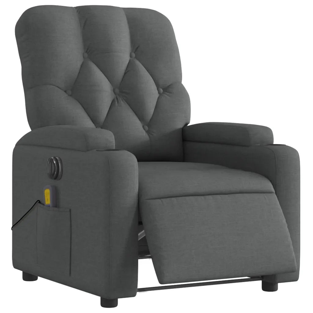 Poltrona | Sedia Relax Reclinabile Massaggio Elettrica Grigio Scuro Tessuto