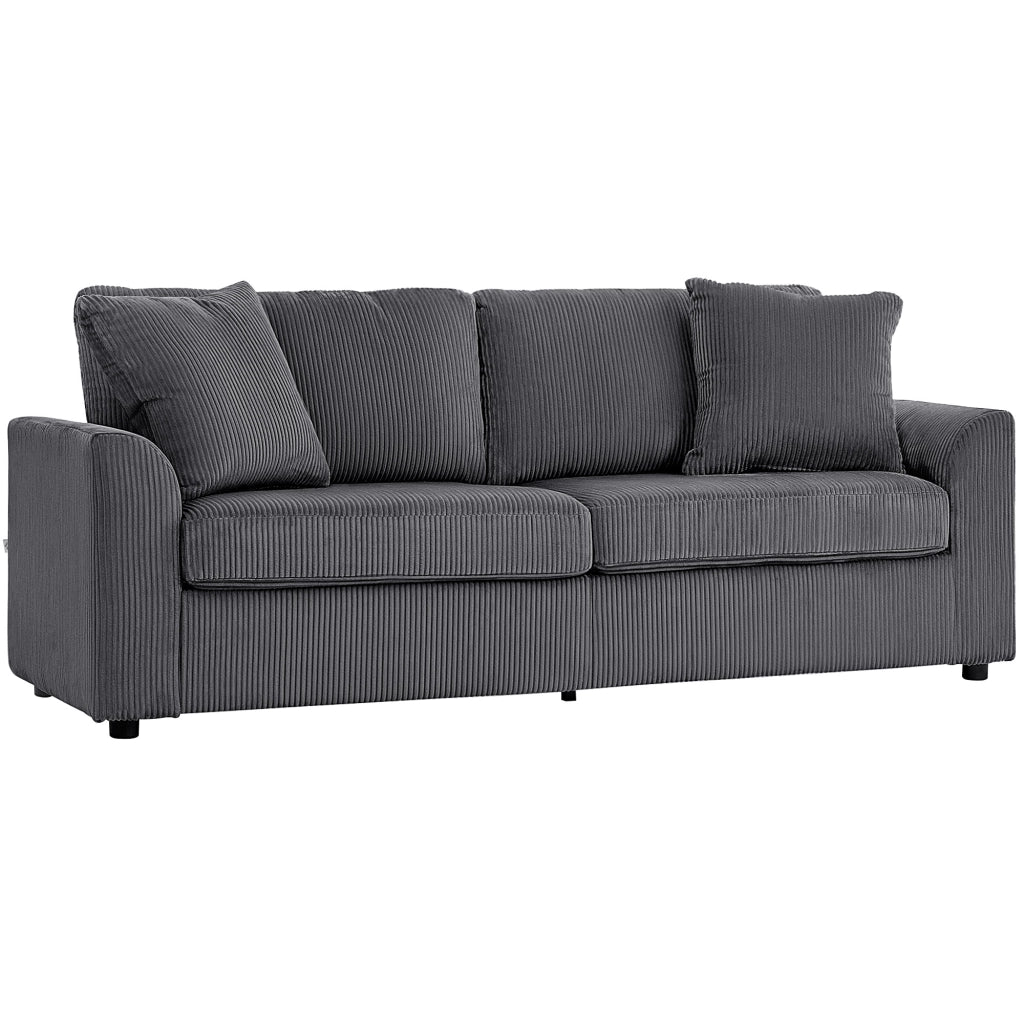 Divano 3 posti velluto a coste ¨C Xylo ¨C grigio scuro con 2 cuscini e molle 212 cm