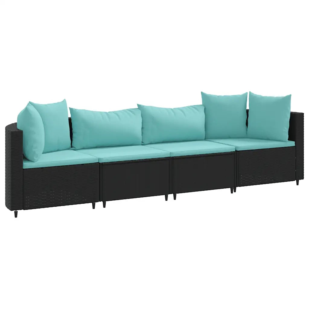 Set Divani da Giardino 4 pz con Cuscini Nero in Polyrattan