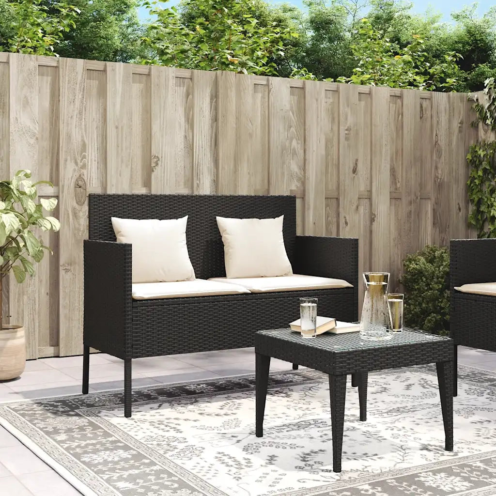 Panchina da Giardino | Panca da Giardino con Cuscini Nera in Polyrattan