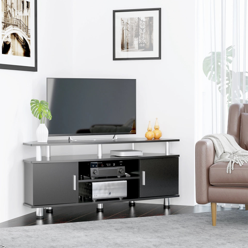 Mobile TV Classico con 2 Ripiani e 2 Ante Nero ¨C Minimal ¨C 120x30x50 cm