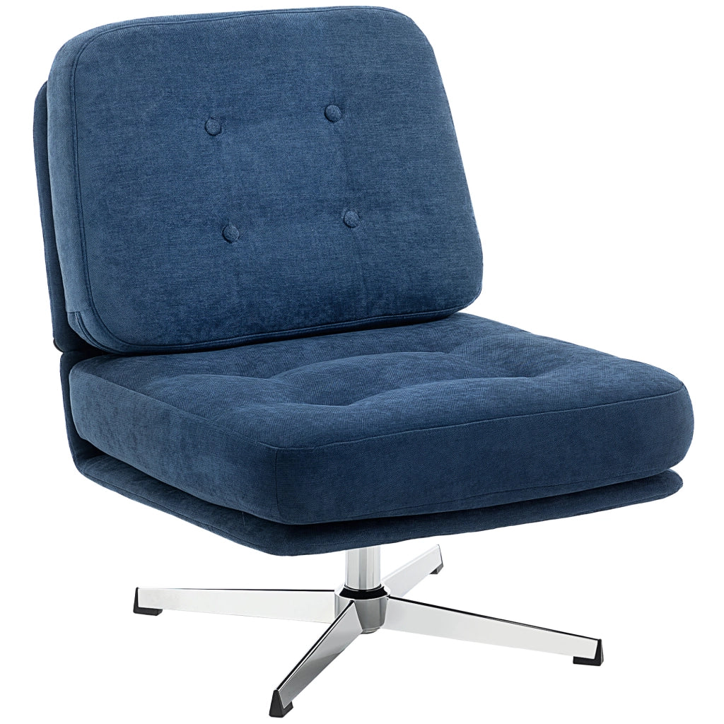 Poltrona girevole imbottita con cuscini a molle e gambe in metallo ¨C Zephmum ¨C Blu scuro