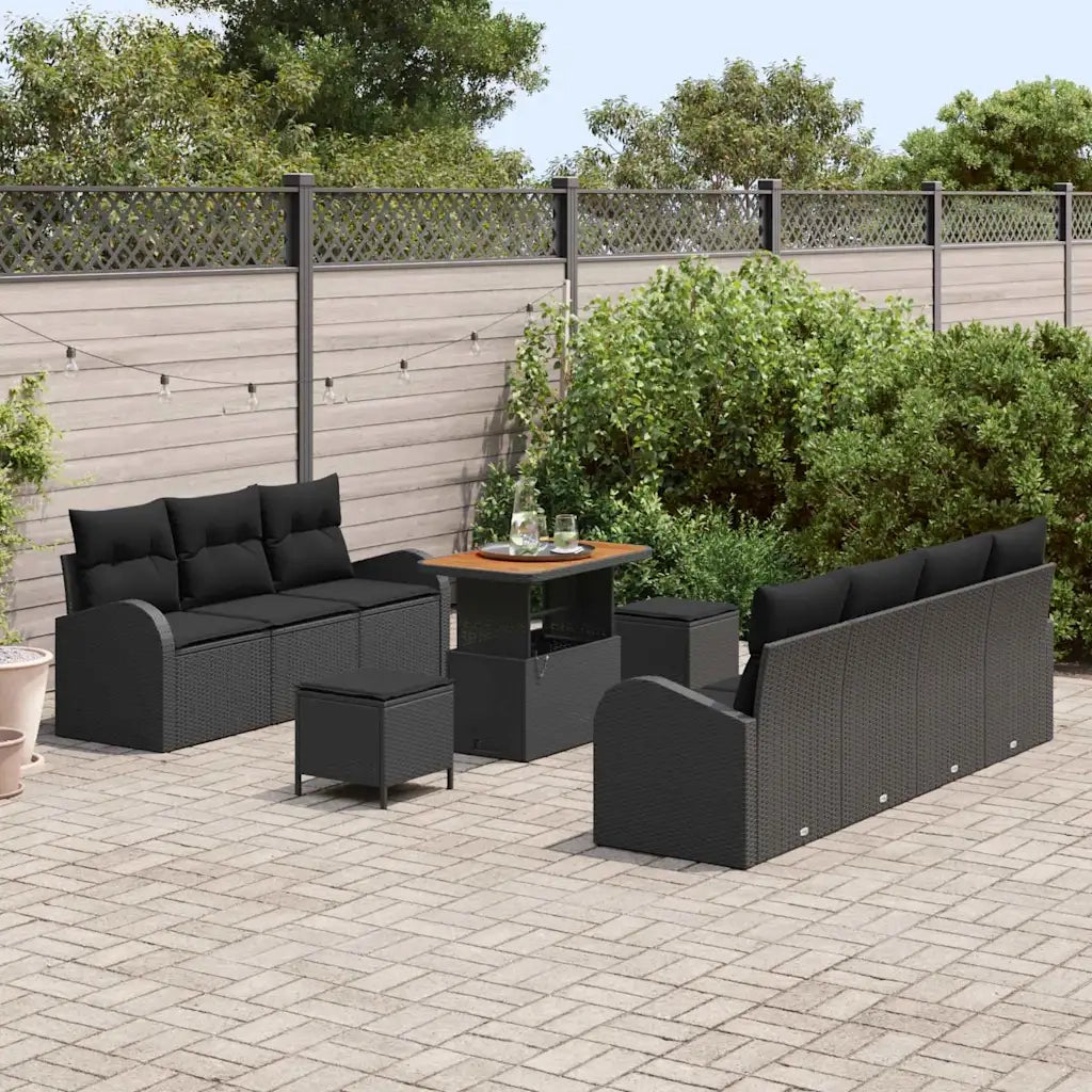 Set Divano da Giardino con cuscino 10 pcs Nero polyrattan 3362359