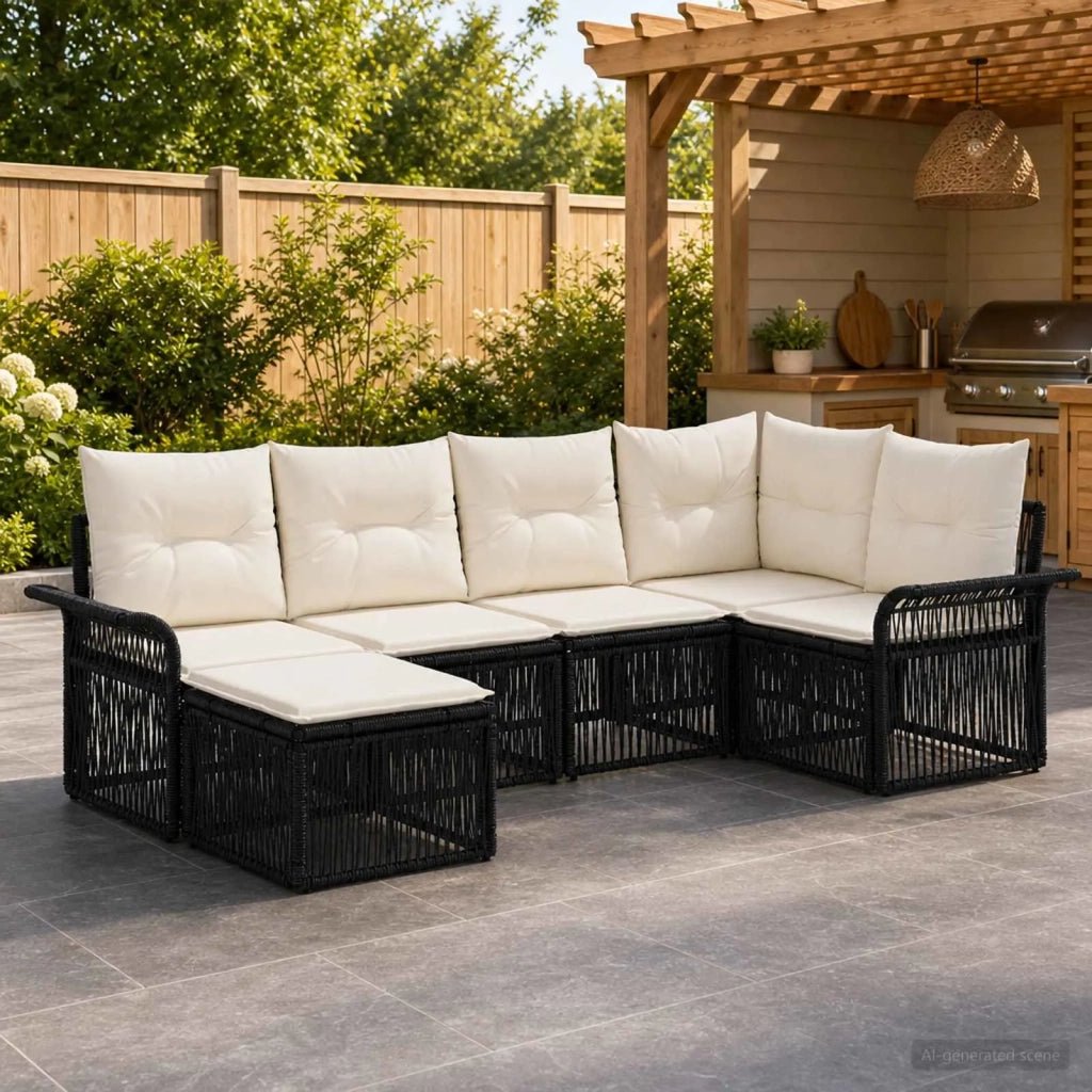 Set Divano da Giardino 6 pz Nero polyrattan 3434896