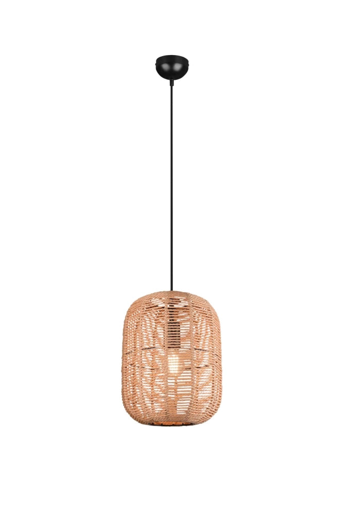 Lampada a sospensione, metallo, nero e corda, D 35 cm, Runa