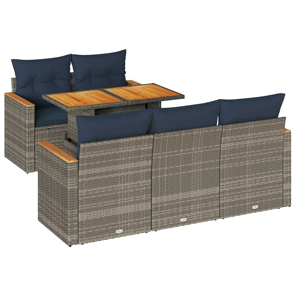 Set Divano da Giardino 6 pz con Cuscini Grigio in Polyrattan 3327442