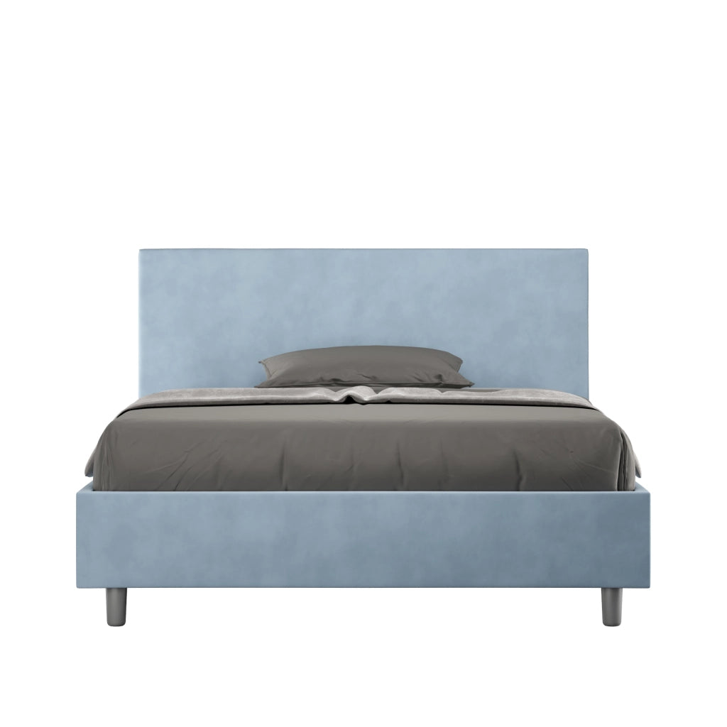 BS COM Letto una piazza e mezza senza rete imbottito 130x190 microfibra azzurro