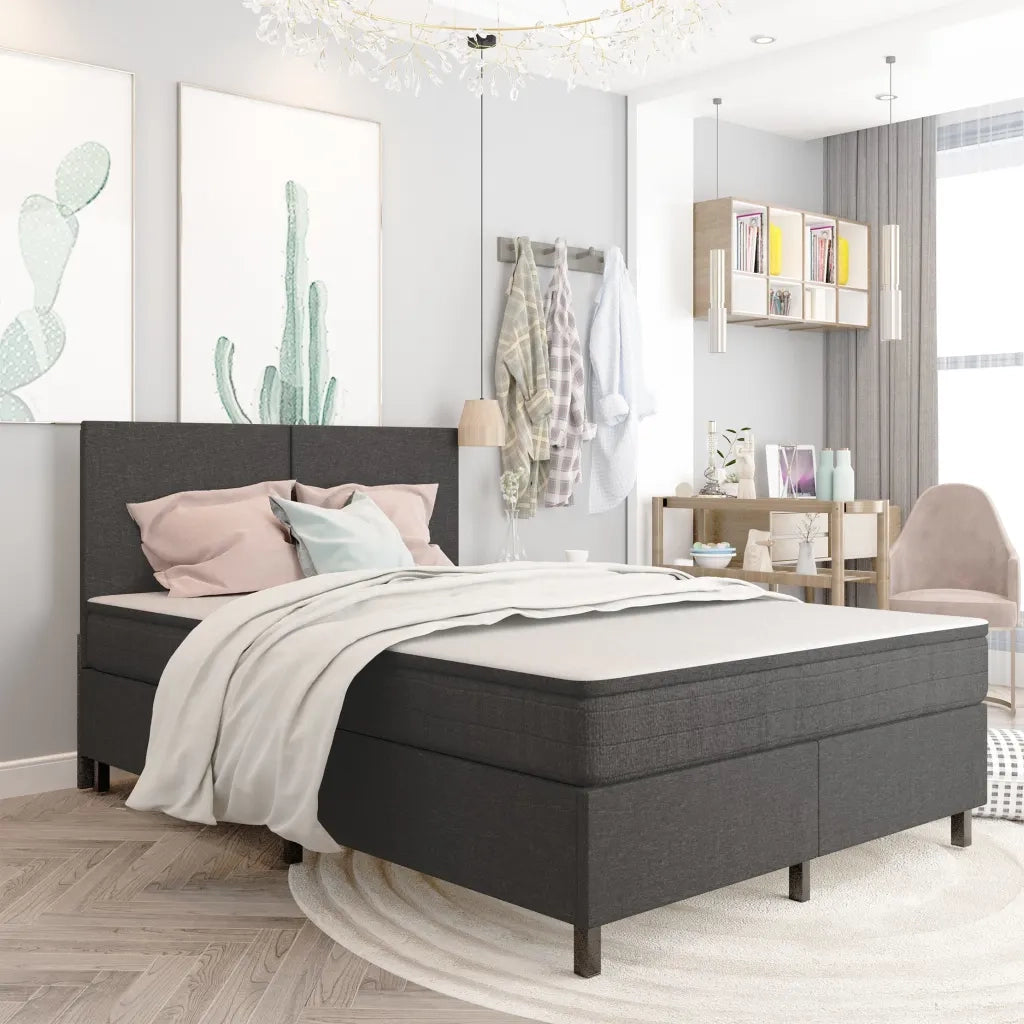 Letto a Molle Grigio Scuro in Tessuto 160x200 cm