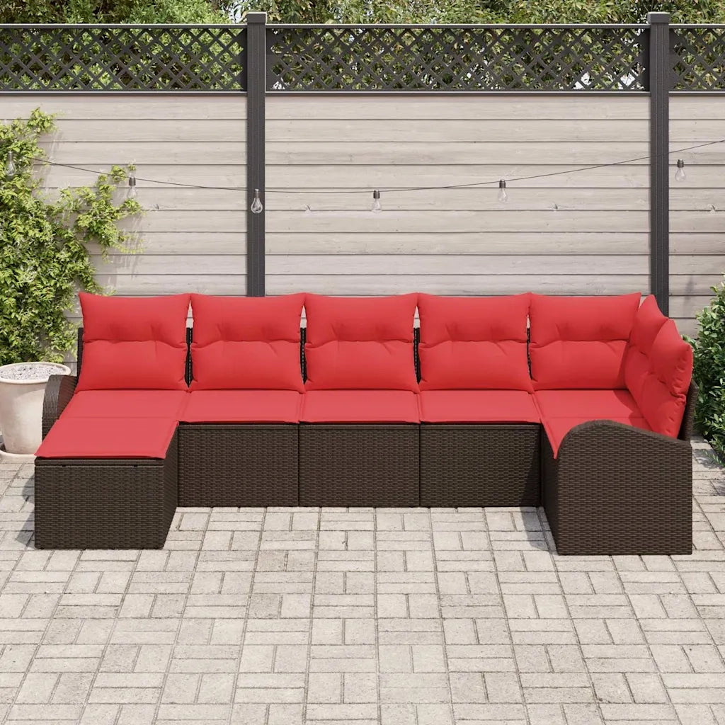 Set Divano da Giardino con cuscino 7 pcs Marrone Poly Rattan 3346134