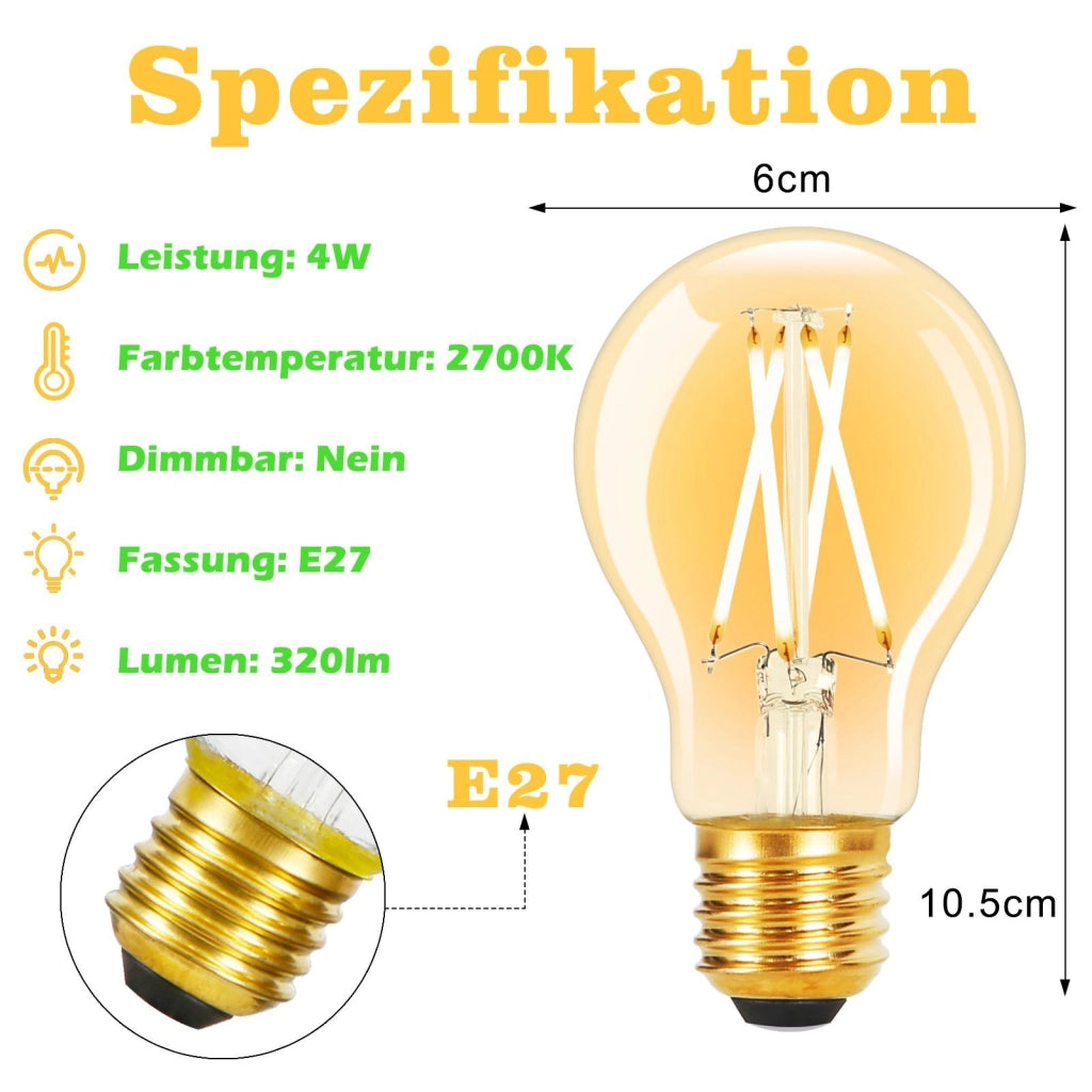 ZMH Bombilla LED A60 Bombilla Edison Vintage 2700K Dormitorio