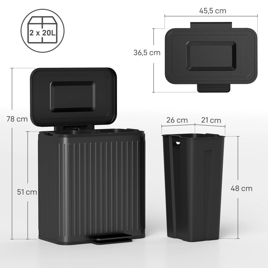 Cestino per la raccolta differenziata ¨C zephmum ¨C Nero, 2x20L, pedale