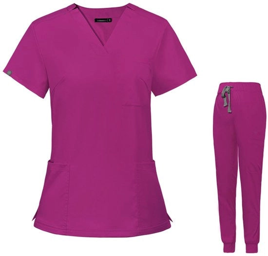 Abbigliamento per la cura della pelle con collo V e maniche corte - 3 tasche - Aderente - Pantaloncino di yoga con allungamento - Impermeabile - Leggero - Poliestere/Elastan - Uniforme ospedaliero