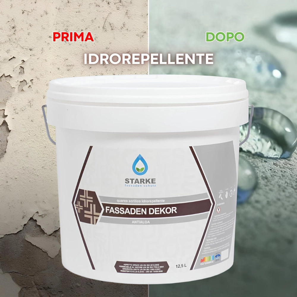 Quarzo fine fassaden dekor acrilico coprente idrorepellente antialga antimuffa *** formato 12.5 lt, confezione 1