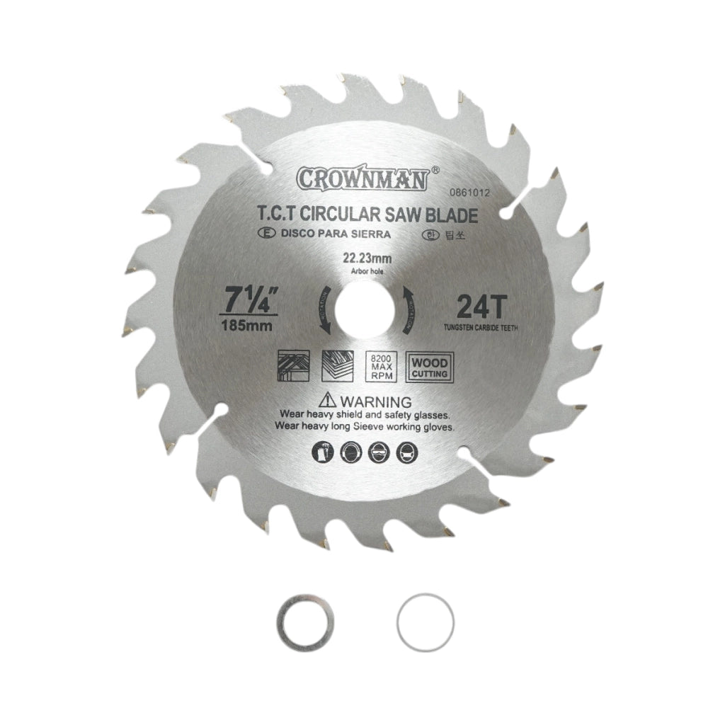 Disco circolare widia per legno 185x22,23mm, max. velocità. Crownman da 8.200 giri/min, 24 denti