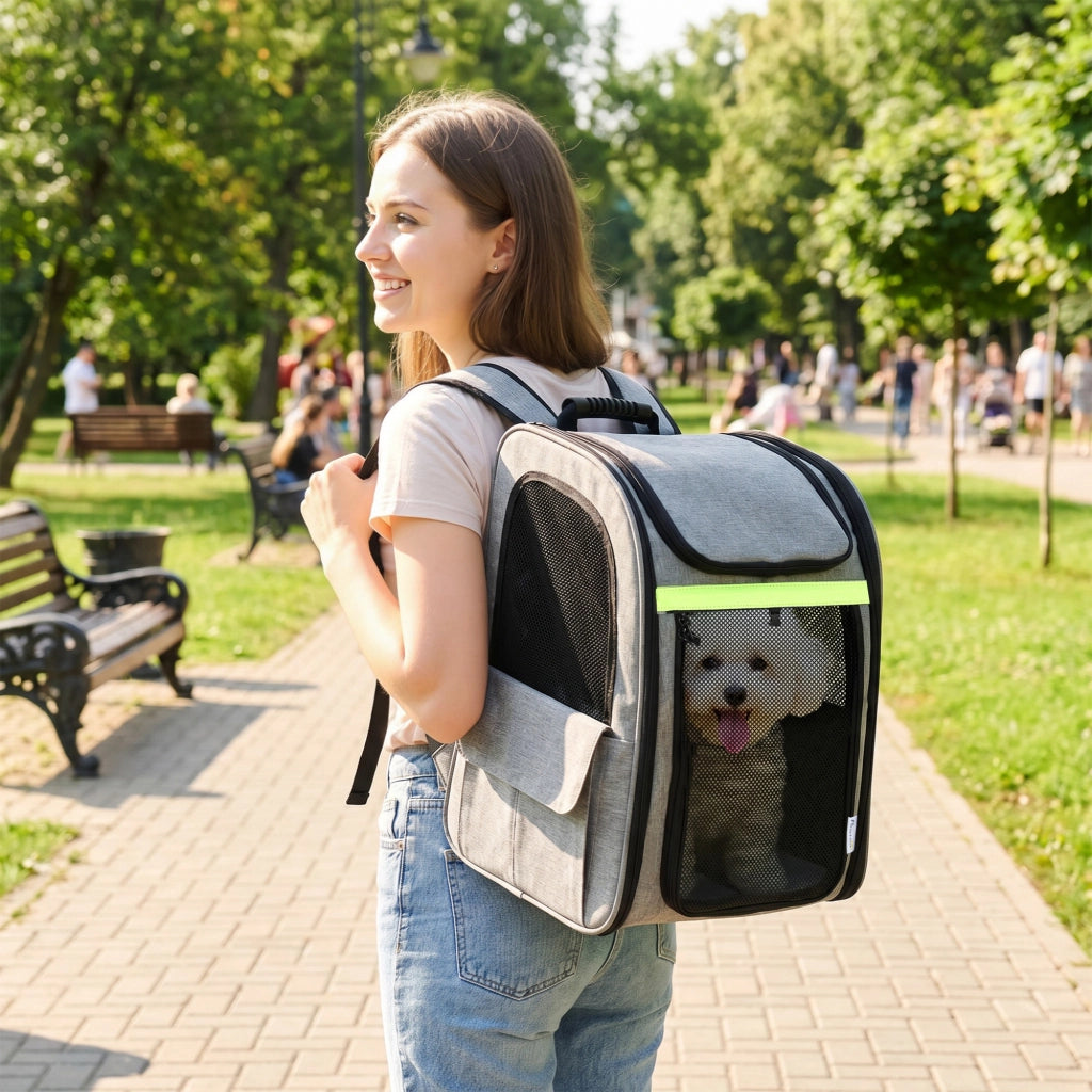 Cassa da trasporto per cani estendibile con tasche e strisce riflettenti ¨C Minimal ¨C 33,5x28x42 cm Grigio chiaro