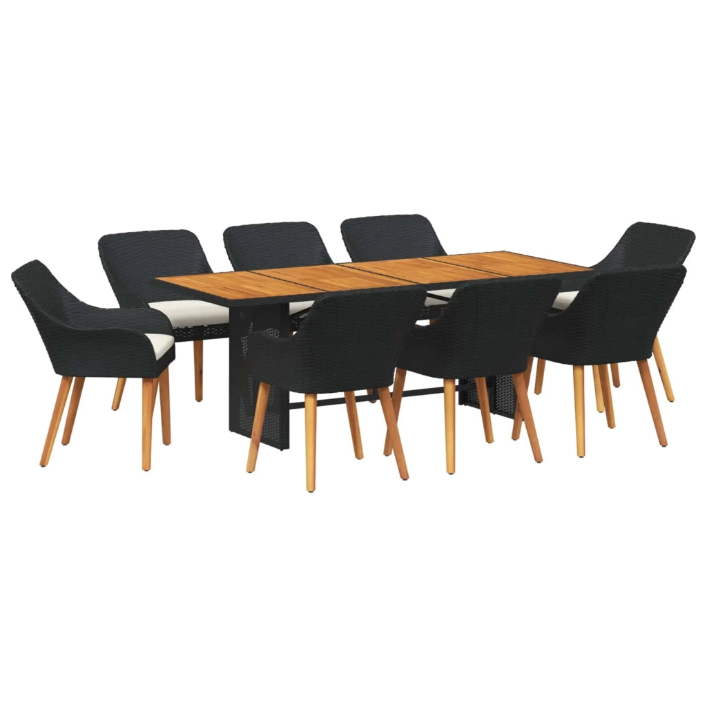 Set da Pranzo per Giardino con cuscino 9 pcs Nero polyrattan