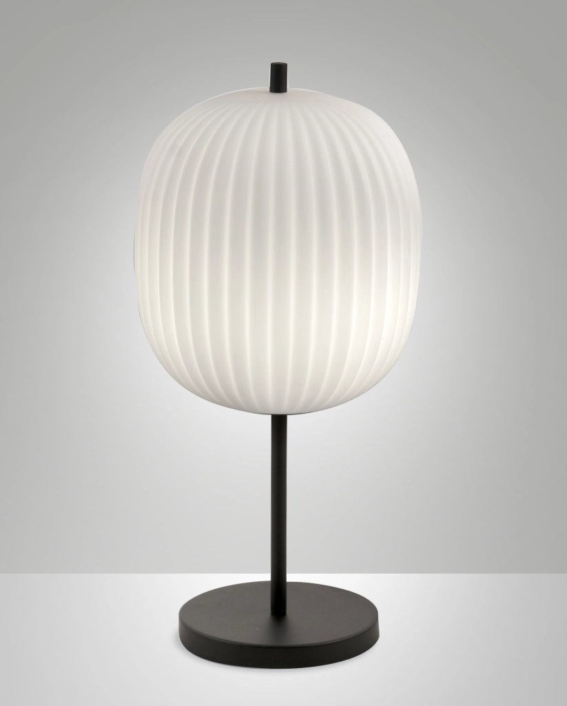 Domizia Lampada da Tavolo Nero in Metallo e Vetro Soffiato, Design Elegante, Attacco E27 40W, Ideale per Illuminazione d'Interni Classe 2