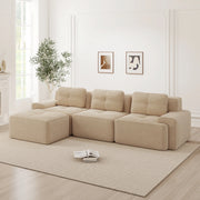 Divano modulare L - Zephmum - 3 posti, velluto, beige, senza montaggio
