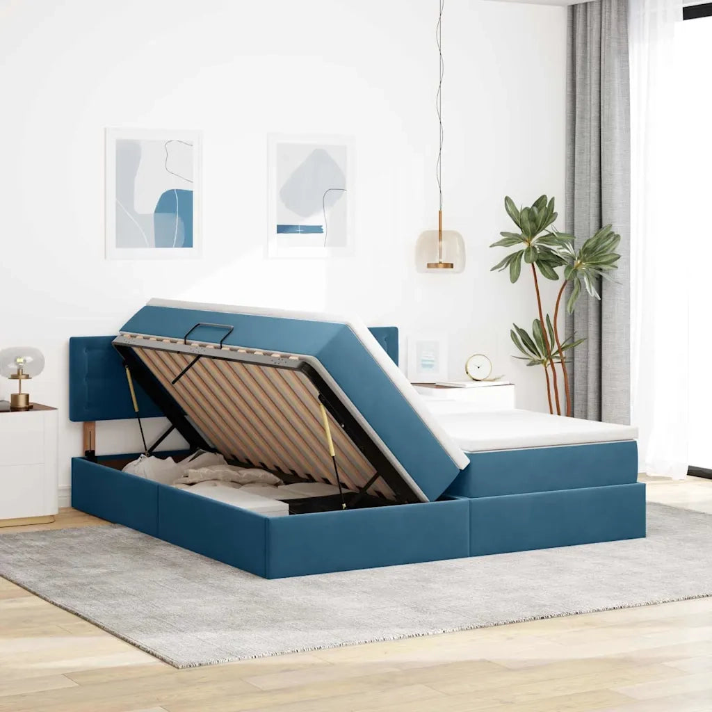 Letto con Contenitore con materasso Blu Scuro 100 x 200 cm