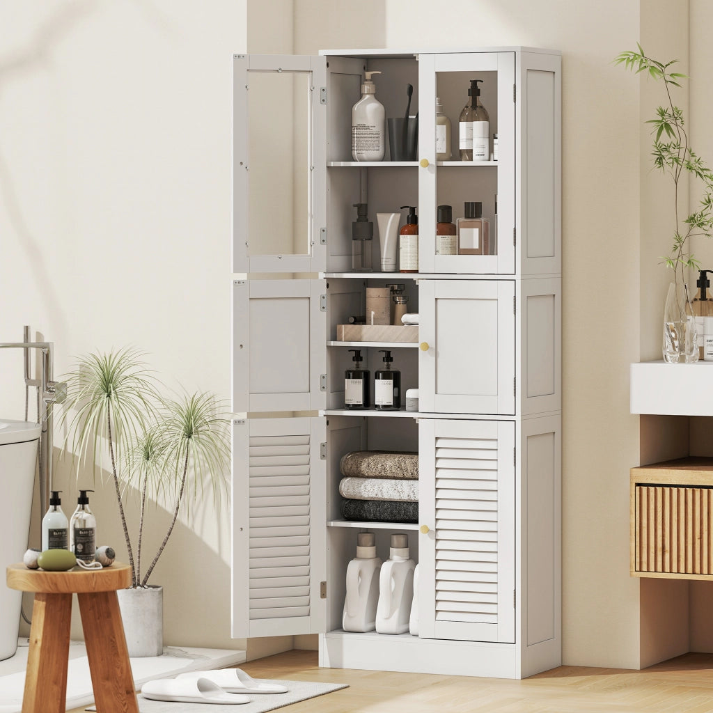 Mobile alto bagno ¨C Xylo ¨C 6 ante con vetro e persiana, ripiano regolabile, bianco
