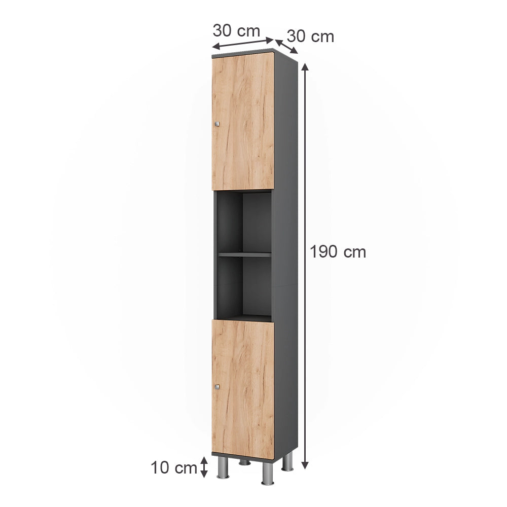 Vicco Mobiletto da bagno Antracite/quercia dorata 30 x 190 cm
