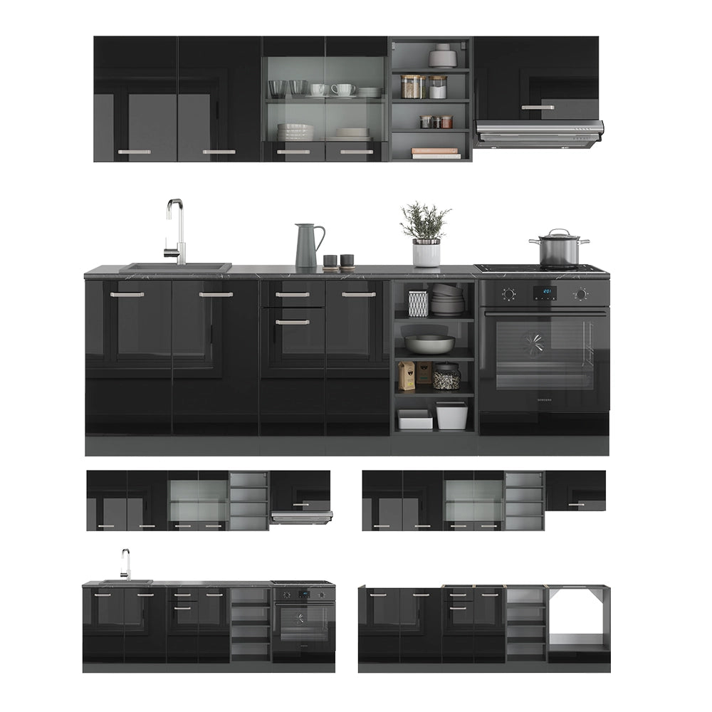 Cucina componibile R-Line Nero lucido/Antracite 240 cm, PL Antracite Vicco