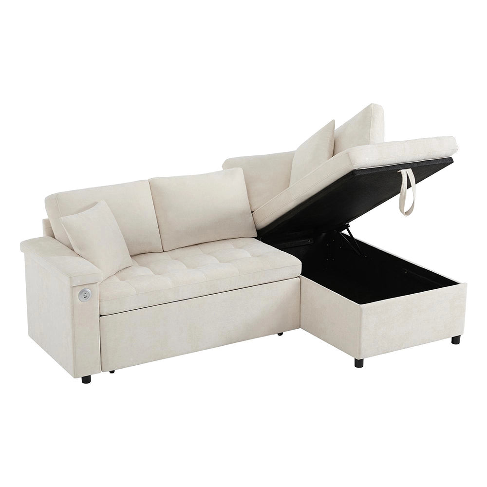 Divano angolare moderno - Xylo - Letto convertibile, USB, beige